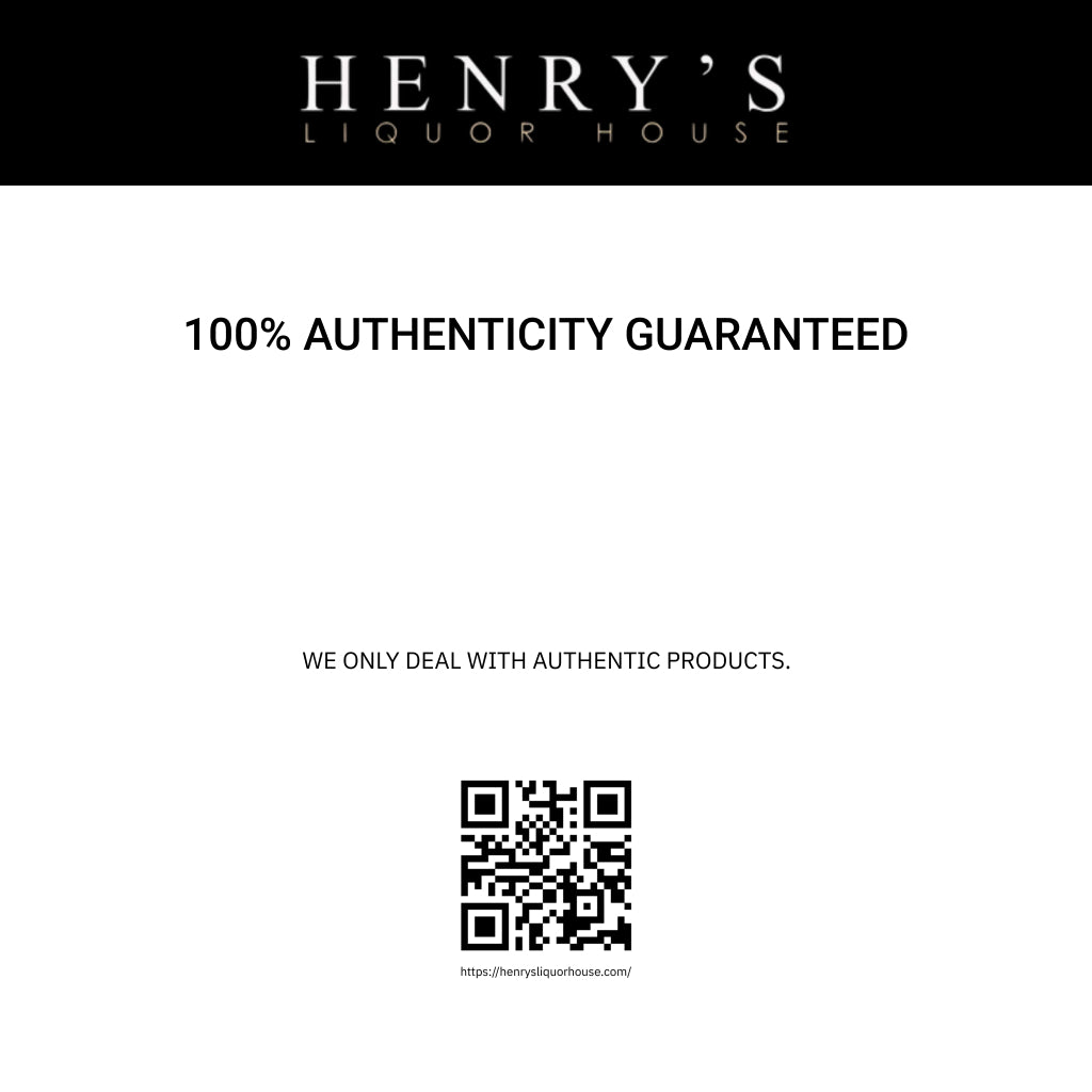 An image featuring a black and white design with the text 'HENRY'S LIQUOR HOUSE' and '100% AUTHENTICITY GUARANTEED'. Below the text, there is a QR code and the website 'henrysliquorhouse.